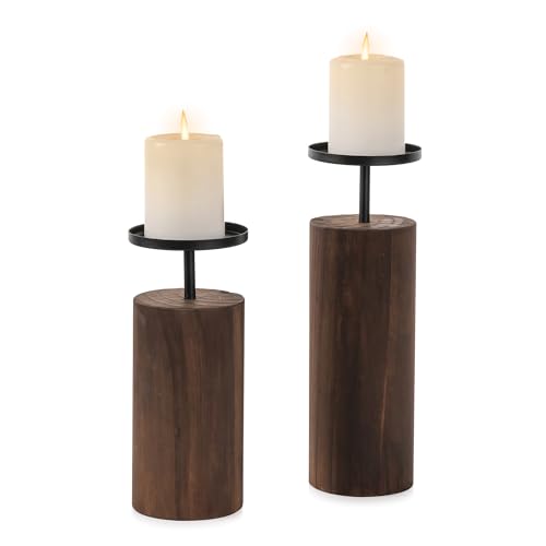 Romadedi Kerzenhalter Holz Adventskranz Deko - 2er Set Rustikal Kerzenständer Kerzen Ständer für Stumpenkerzen Tisch Wohnzimmer Boden Outdoor Garten Weihnachten Herbst Tischdeko von Romadedi