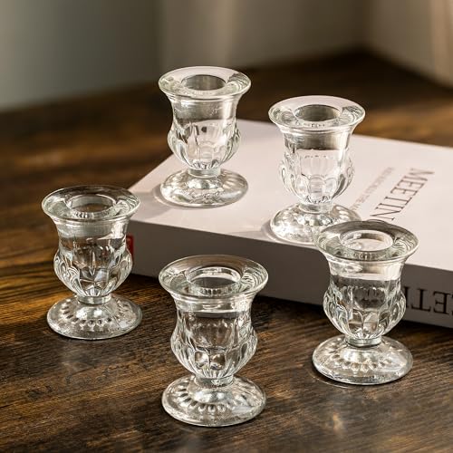 Romadedi Kerzenhalter Kerzenständer Glas 20er - Klein Kerzen Ständer Vintage Deko Set für Stabkerze Spitzkerzen für Hochzeit Weihnachten Advent Tischdeko von Romadedi