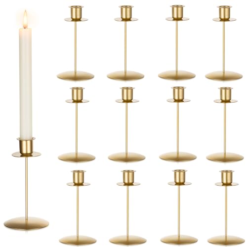 Romadedi Kerzenhalter Kerzenständer Stabkerzen Gold - 12er Set Kerzenhalter Stabkerze Metall Vintage Modern Deko für Hochzeit Tisch Weihnachten Tischdeko Wohnzimmer Adventskranz Advent von Romadedi
