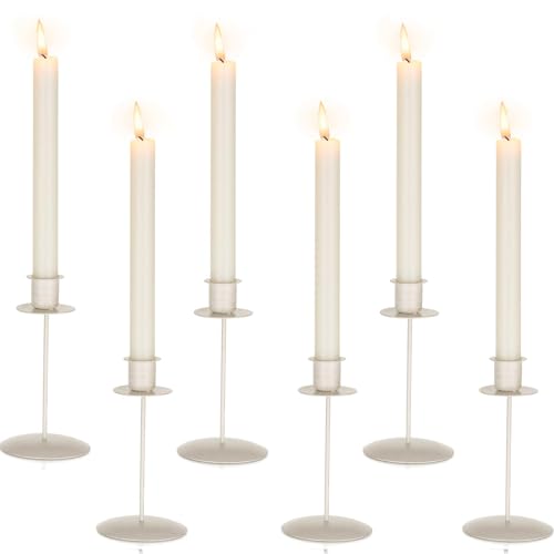 Romadedi Kerzenhalter Kerzenständer Stabkerzen Weiß - 6er Set Kerzenhalter Stabkerze Metall Vintage Modern Deko für Hochzeit Tisch Weihnachten Tischdeko Wohnzimmer Adventskranz Advent von Romadedi