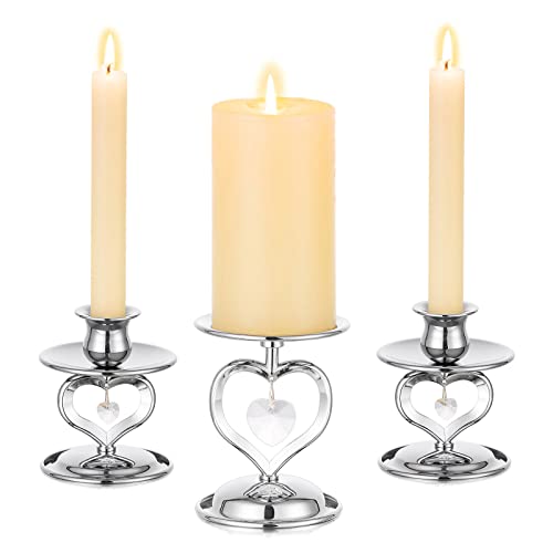 Romadedi Kerzenhalter Stabkerze Stumpenkerzen Silber - 3er Set Unity Kerzenständer Metall Vintage Morden Deko für Hochzeit Tischdeko Weihnachten Wohnzimmer Adventskranz von Romadedi