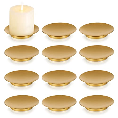 Romadedi Kerzenhalter Stumpenkerzen Gold Kerzenständer - 12er Set Metall kerzenuntersetzer Platte Kerzen Teller Hochzeit Weihnachten Advent Deko von Romadedi