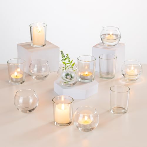 Romadedi Kerzenständer Glas Teelichthalter Tischdeko - 24er Set Kerzenhalter Windlicht Quecksilber Teelichter Votivkerzen Modern Deko für Hochzeit Tisch Wohnzimmer Weihnachten Adventskranz von Romadedi