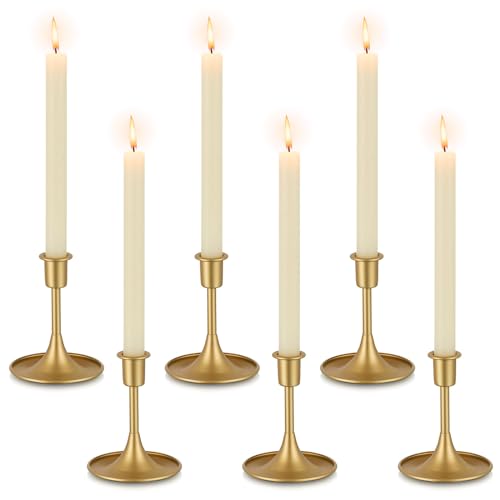 Romadedi Kerzenständer Gold Stabkerzen Adventskranz - 6er Set Goldene Kerzenhalter Stabkerze Metall für Hochzeit Tischdeko Weihnachten Wohnzimmer Vintage Morden Deko von Romadedi