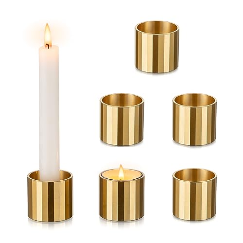 Romadedi Kerzenständer Gold Stabkerzen Klein - 6er Set Kerzenhalter Stabkerze Teelichthalter Metall Morden Deko für Hochzeit Tischdeko Adventskranz Weihnachten Wohnzimmer Party, 4cm von Romadedi