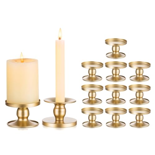 Romadedi Kerzenständer Gold Stabkerzen Metall - 12er Set Kerzenhalter Stabkerze Stumpenkerzen Vintage Morden Deko für Hochzeit Tischdeko Weihnachten Wohnzimmer Adventskranz von Romadedi