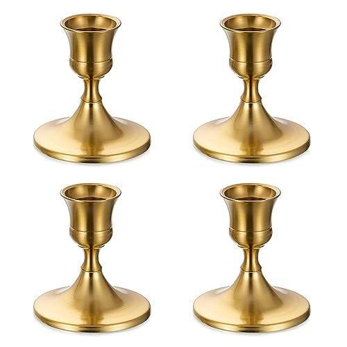 Romadedi Kerzenständer Gold Stabkerzen Tischdeko - 4er Set Klein Kerzenhalter Stabkerze Metall Vintage Modern Deko für Hochzeit Tisch Weihnachten Advent Wohnzimmer Adventskranz von Romadedi