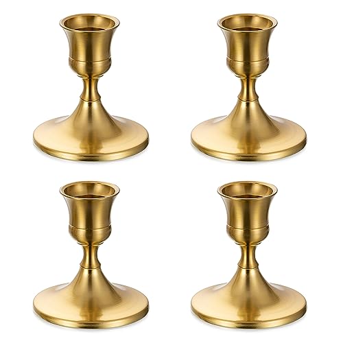 Romadedi Kerzenständer Gold Stabkerzen Tischdeko - 4er Set Klein Kerzenhalter Stabkerze Metall Vintage Modern Deko für Hochzeit Tisch Weihnachten Advent Wohnzimmer Adventskranz von Romadedi