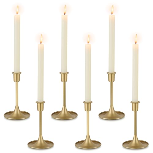 Romadedi Kerzenständer Gold Stabkerzen Weihnachten - 6er Set Goldene Kerzenhalter Stabkerze Metall für Hochzeit Tischdeko Adventskranz Wohnzimmer Vintage Morden Deko von Romadedi