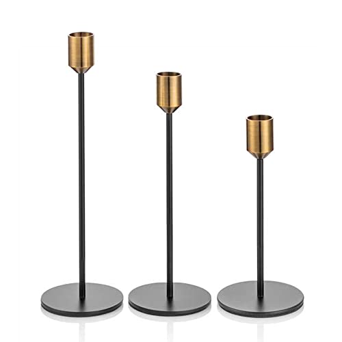 Romadedi Kerzenständer Gold & Schwarz 32/28/22 cm- 3er-Set Hoch Kerzenhalter Unterschiedlicher Größe für Stabkerze Kerzen Metall Vintage Modern Deko Tischdeko für Weihnachten Hochzeit Wohnzimmer Romadedi Kerzenständer Gold & Schwarz 32/28/22 cm- 3er-Set Hoch Kerzenhalter Unterschiedlicher Größe für Stabkerze Kerzen Metall Vintage Modern Deko Tischdeko für Weihnachten Hochzeit Wohnzimmer von Romadedi