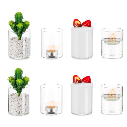 Romadedi Kerzenständer Kerzenhalter Glas Dessertgläser - 6.5 * 8cm 12Pcs Teelichtglas für Stumpenkerzen Klein Vase Dessertbecher Runde Pudding Glasflasche für Hochzeit Wohnzimmer Weihnachten von Romadedi