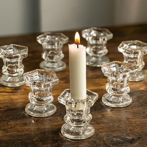 Romadedi Kerzenständer Kerzenhalter Glas für Stabkerzen - 10Pcs Klar Glas Kerzen Ständer Vintage für Hochzeit Party Tischdeko Weihnachten Advent Wohnzimmer Deko von Romadedi