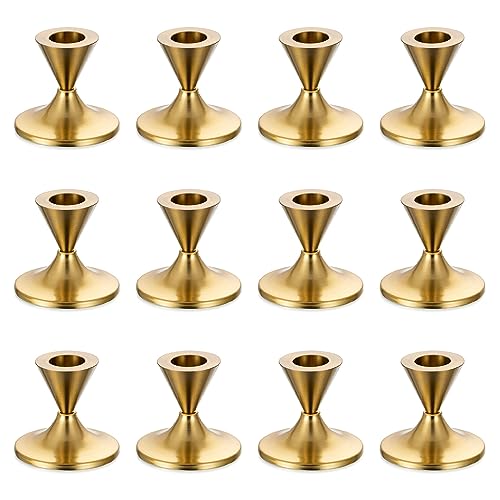 Romadedi Kerzenständer Kerzenhalter Gold Stabkerzen - 12er Set Kerzen Ständer Metall Klein Eisen Vintage Retro Deko für Hochzeit Thanksgiving Weihnachten Advent Tischdeko von Romadedi