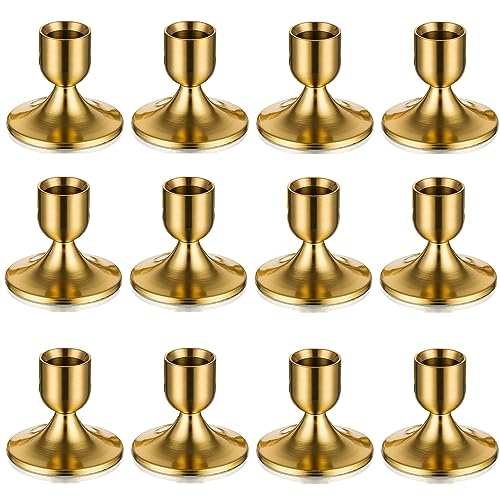 Romadedi Kerzenständer Kerzenhalter Gold Stabkerzen - 12er Set Kerzen Ständer Metall Klein für Eisen Vintage Retro Deko Hochzeit Thanksgiving Weihnachten Advent Tischdeko von Romadedi