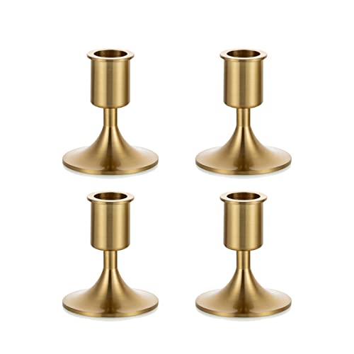 Romadedi Kerzenständer Kerzenhalter Gold Stabkerzen - 4er Set Kerzen Ständer Deko Weihnachten Metall für Spitzkerzen Eisen Vintage Retro für Hochzeit Thanksgiving Advent Tischdeko von Romadedi