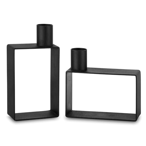 Romadedi Kerzenständer Schwarz Deko Wohnzimmer - 2er Set Geometrische Kerzenhalter Stabkerze Metall für Kerzen Hochzeit Tischdeko Weihnachten Minimalistische Modern Home von Romadedi