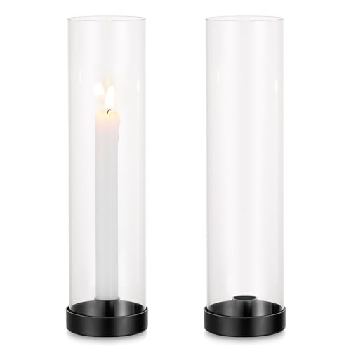 Romadedi Kerzenständer Schwarz Kerzenhalter Stabkerze - 2er Metall Stabkerzenhalter Kerzenleuchter mit Glaszylinder für Stabkerzen Tisch Hochzeit Party Geburtstag Weihnachten Hause Esstisch Deko von Romadedi