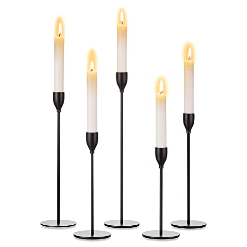 Romadedi Kerzenständer Stabkerzen Schwarz Kerzenhalter – 5er Set Vintage Metall Kerzenhalter für Weihnachten Tischdeko Advent Halloween Party Deko 34/29/25/22/19cm von Romadedi