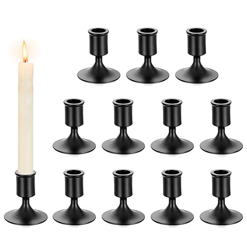 Romadedi Kerzenständer Schwarz Stabkerzen Metall - 12er Set Kerzenhalter Stabkerze Kerzen Ständer Vintage Morden Deko für Hochzeit Tischdeko Weihnachten Wohnzimmer Adventskranz von Romadedi