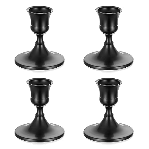 Romadedi Kerzenständer Schwarz Stabkerzen Tischdeko - 4er Set Klein Kerzenhalter Stabkerze Metall Vintage Modern Deko für Hochzeit Tisch Weihnachten Advent Wohnzimmer Adventskranz von Romadedi