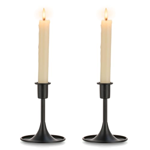 Romadedi Kerzenständer Stabkerzen Schwarz Metall - 2er Set Kerzenhalter Stabkerze Vintage Morden Deko für Adventskranz Halloween Wohnzimmer Weihnachten Hochzeit Tischdeko, 12.5cm von Romadedi