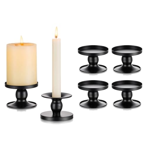 Romadedi Kerzenständer Stabkerzen Schwarz Metall - 6er Set Kerzenhalter Stabkerze Stumpenkerzen Vintage Morden Deko für Hochzeit Tischdeko Weihnachten Wohnzimmer Adventskranz von Romadedi