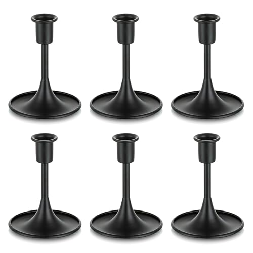 Romadedi Kerzenständer Stabkerzen Schwarz Metall - 6er Set Kerzenhalter Stabkerze Vintage Morden Deko für Adventskranz Halloween Wohnzimmer Weihnachten Hochzeit Tischdeko, 12.5cm von Romadedi