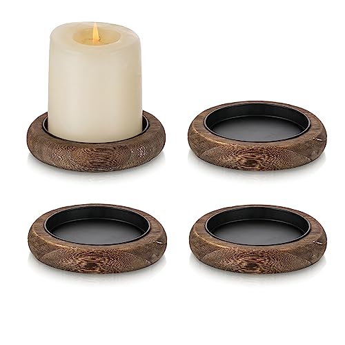 Romadedi Kerzenteller Tablett Holz Deko - 4Pcs Kerzenhalter holzuntersetzer Kerzenteller Kerzenuntersetzer Holzplatte für Stumpenkerzen Adventskranz Hochzeitskerze Kommunionkerze Taufkerze von Romadedi