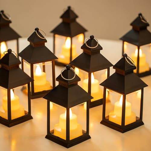 Romadedi Laterne Schwarz Tischdeko Outdoor - 10er Set Mini LED Laterne Metall zum Aufhängen für Halloween Hochzeit Tisch Ramadan Garten Weihnachten Balkon Innen Outdoor Draußen Party von Romadedi