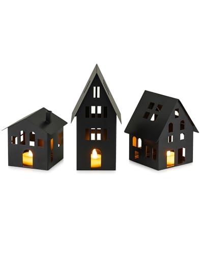 Romadedi Lichthaus Schwarz Metall für Weihnachtsdeko: 3er Set Kerzenhalter Haus mit LED Teelicht Windlicht Häuser für Deko Wohnzimmer Weihnachten Teelichthaus für Room Decor Fensterdeko Geschenke Romadedi Lichthaus Schwarz Metall für Weihnachtsdeko: 3er Set Kerzenhalter Haus mit LED Teelicht Windlicht Häuser für Deko Wohnzimmer Weihnachten Teelichthaus für Room Decor Fensterdeko Geschenke von Romadedi