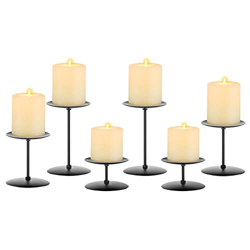 Romadedi Metall Kerzenständer Kerzenhalter Schwarz – für Stumpenkerzen Kerzen Adventskranz 6er Set, Unterschiedlicher Größe Vintage Modern Deko Tischdeko für Weihnachten Hochzeit Wohnzimmer von Romadedi