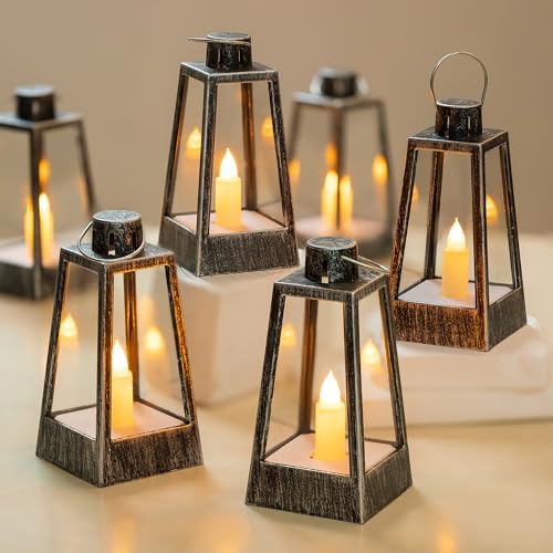 Romadedi Mini Laterne Halloween Tischdeko - Romadedi 10er Set Silber LED Laterne Metall mit Batterie für Weihnachten Hochzeit Tisch Ramadan Garten Balkon Innen Outdoor Draußen Herbst Party von Romadedi