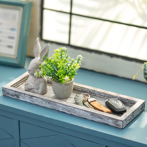 Romadedi Rechteckig Holztablett Tablett Deko：43cm Holz Dekotablett Länglich Vintage Kerzentablett Holzschale für Kerzen Tisch Centerpiece Tischdeko Zuhause Couchtisch Küche Wohnzimmer Dekorative von Romadedi