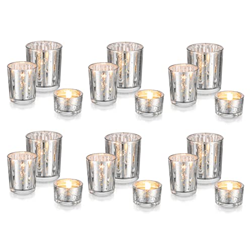 Romadedi Silber Teelichthalter Kerzenhalter Glas : 18 PCS / 6 Set Quecksilber Teelichtgläser Windlicht Kerzenständer für Teelichter Kerzen Tischdeko für Hochzeit Party Weihnachten Deko von Romadedi