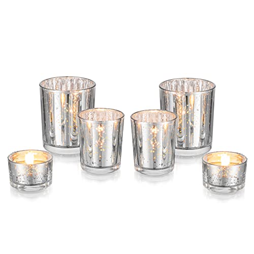 Romadedi Silber Teelichthalter Kerzenhalter Glas : 6 PCS / 2 Set Quecksilber Teelichtgläser Windlicht Kerzenständer für Teelichter Kerzen Tischdeko für Hochzeit Party Weihnachten Deko von Romadedi