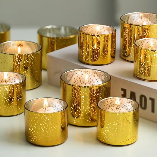 Romadedi Teelichthalter Glas Gold Teelichtgläser - 24Pcs Votivkerzenhalter für Teelichter Schwimmkerzen für Hochzeit Party Weihnachten Tischdeko Wohnzimmer Deko，S+L von Romadedi