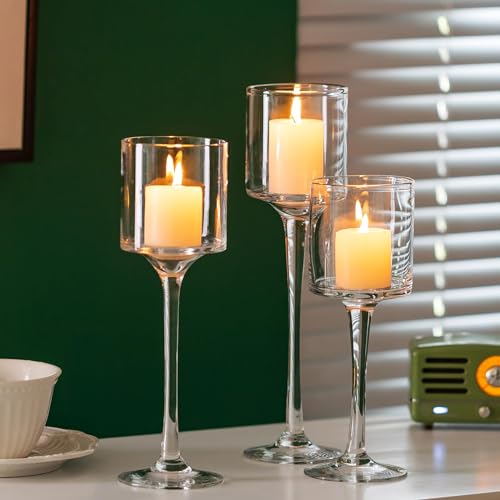 Romadedi Teelichthalter Glas Kerzenständer kerzenhalter - Elegantes kerzenglas Hoch für Teelichter Stumpenkerzen teelichthalter für tischdeko esstisch Hochzeit Party 6er Set, 20/23/26cm von Romadedi