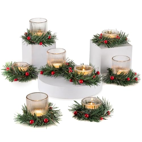 Romadedi Teelichthalter Glas Teelichtgläser Votivkerzenhalter - 8 Stück Klar Kerzenständer+Weihnachtskranz für Weihnachten Party Tischdeko Wohnzimmer von Romadedi