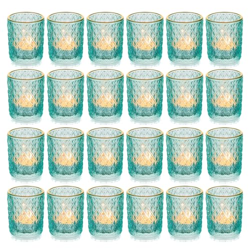 Romadedi Teelichthalter Kerzenhalter Glas - 24er Set Quecksilber Windlicht Kerzenständer für Teelichter Kerzen Tischdeko Hochzeit Party Dekoration Weihnachten Dekoration von Romadedi