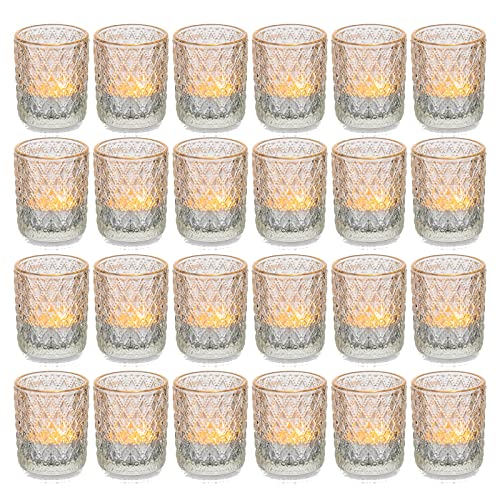 Romadedi Teelichthalter Kerzenhalter Glas Deko - 24er Set Kerzenständer Windlicht für Teelichter Kerzen Tischdeko Hochzeit Party Dekoration Weihnachten Dekoration von Romadedi