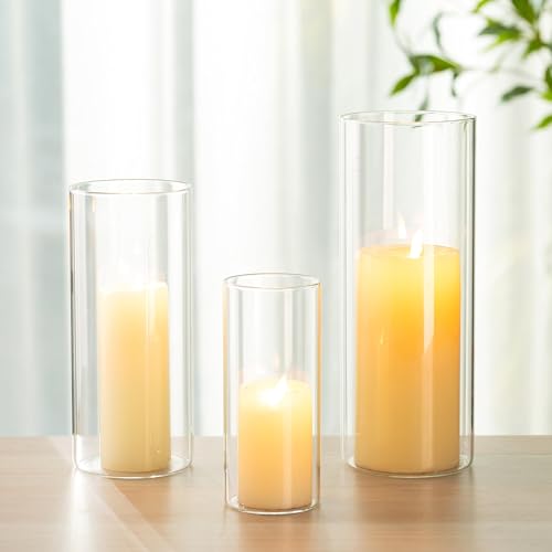 Windlicht Glas Kerzenhalter Kerzenständer Glaszylinder：Romadedi 3er Set Windlichter für Kerzen Stumpenkerzen Schwimmkerzen Kerzenglas Glasvase für Hochzeit Party Esstisch Tischdeko Wohnzimmer Deko von Romadedi