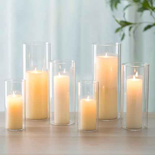 Windlicht Glas Kerzenhalter Kerzenständer Glaszylinder：Romadedi 6er Set Windlichter für Kerzen Stumpenkerzen Schwimmkerzen Kerzenglas Glasvase für Hochzeit Party Esstisch Tischdeko Wohnzimmer Deko von Romadedi