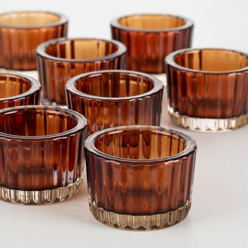 Teelichthalter Glas Amber Windlichter Set - Romadedi 24 Stück Teelichtgläser 5.5x3.8cm Windlicht für Teelicht Schwimmkerzen Kerzenständer für Wohnzimmer Partys Tischdeko Valentinstag von Romadedi