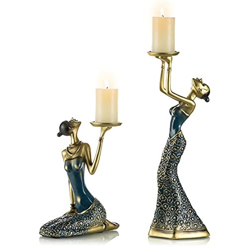 Vintage Kerzenhalter Set Dekorative Figur - Elegante Statuen Kerzenständer Kerzenhalter Set mit 2 Stück für Eingang Wohnzimmer Regal Mittelstück Home Couchtisch Dekor von Romadedi