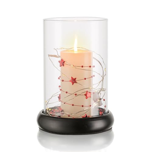 Windlicht Glas Kerzenständer mit Glaszylinder：Romadedi Kerzenhalter Windlichter Stumpenkerzen Deko Für Wohnzimmer Hochzeit Tisc Esstisch Tischdeko Party Dekoration, Black von Romadedi