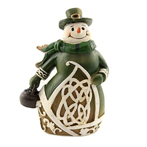 Green Irish Snowman with Pot of Gold Christmas Figurine Woodcut Look 62421 New von Roman