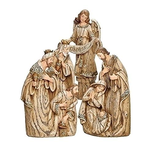 Roman 633300 Heilige Familie Engel und 3 Könige Mosaik Holz geschnitzt 3er Set 25,4 cm braun von Roman