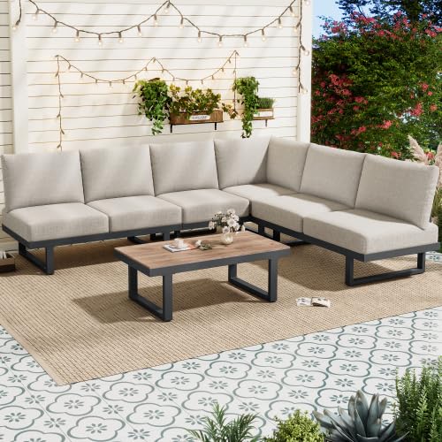 Romanbin ‌Premium Garten-Loungeset 3-TLG. - Ecksofa mit Relaxfunktion + Couchtisch - Wetterfestes Outdoor-Set in Grau - Verzinkter Stahl & Glasplatte - Für Terrasse/Balkon von Romanbin