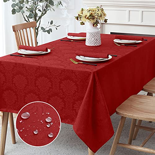 Romanstile Jacquard-Tischdecke, rechteckig, wasserdicht, elegant, Wiener Damast-Muster, waschbar, Polyester, dekorative Tischdecken für Abendessen, Partys, Outdoor, 132 x 178 cm, Rot von Romanstile