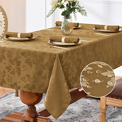 Romanstile Rechteckige Jacquard-Tischdecke – wasserdichtes Damast-Blumenmuster, dekorative Tischdecke, schwerer Stoff, Tischdecken für Abendessen/Partys/Outdoor, 132 x 178 cm, Braun von Romanstile